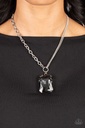 Oversized Black Gem Pendant Necklace in Silver Chain - Instant Intimidation