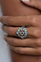 Blue Moonstone Stretch Ring Silver Flowers with Adjustable Ring Band - Eden Equinox 