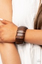 Brown Wood Statement Bracelet Stretch - Boardwalk Bonanza