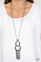 Black Horseshoe Necklace in Hammered Gunmetal - Reeling in Relics
