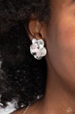 Pink Pearl Clip On Earrings in Silver Flower - Miami Magic