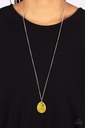 Teardrop Necklace with Iridescent Shell Finish Fleck on Yellow Pendant - Shimmering Seafloors