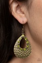 Brass Teardrop Earrings with Green Crystals - Terraform Twinkle
