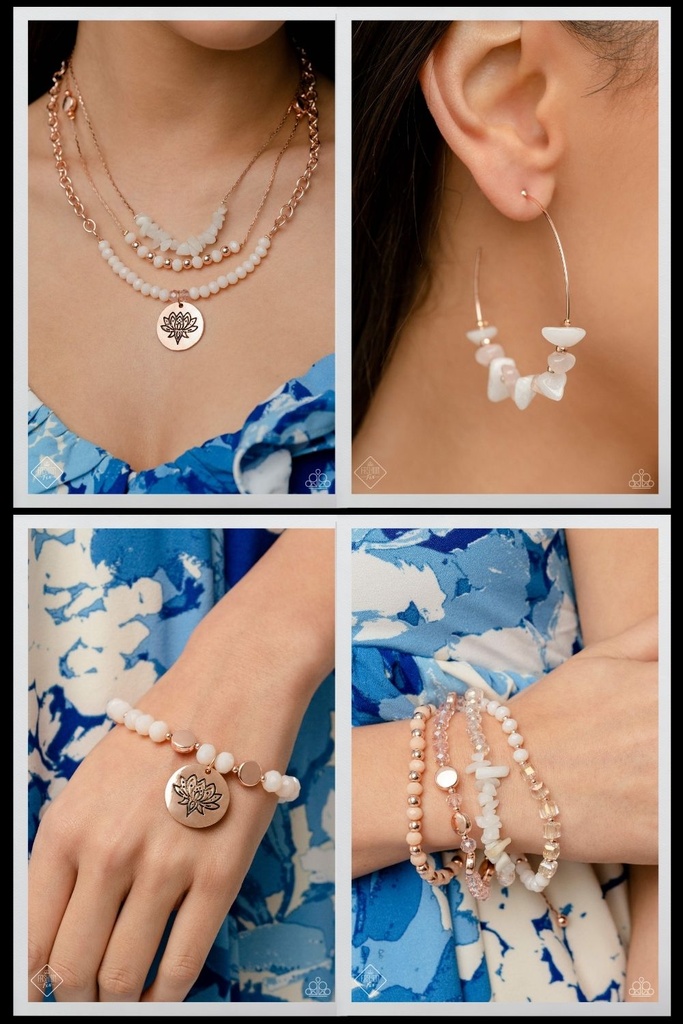 Rose Gold and White Stone Jewelry Set in Silver - Fashion Fix - Lotus Delight