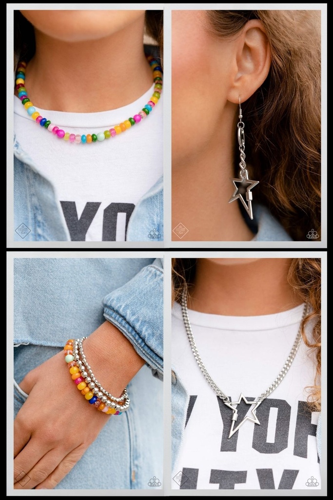 Star Jewelry Set in Silver with Multi Color Beads - Fashion Fix - Popstar Sensation