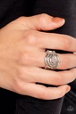 Silver Stretch Ring with Asymmetrical Design in Adjustable Ring Band - Interlocked Insignia