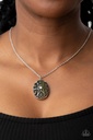 Pendant Necklace Dark Green Moonstone Floral Cage in Silver - Venice Vacation