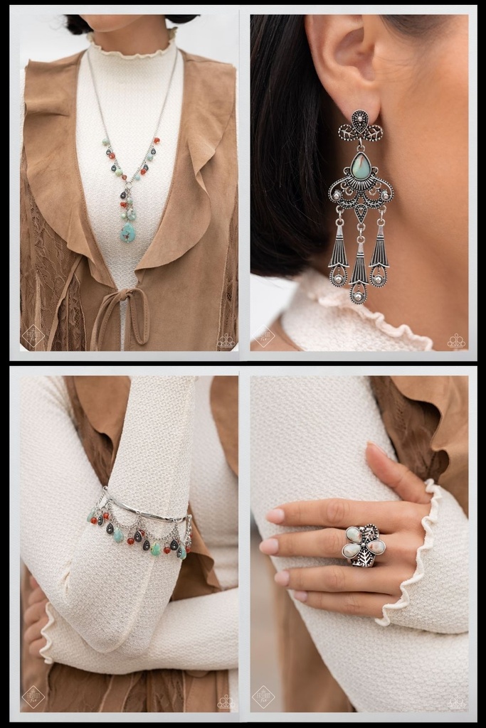 Earthy Blue Stone Jewelry Set in Silver with Brown Beads - Fashion Fix - Natural Rustic