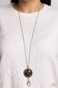 Tiger’s Eye Lanyard Necklace in Silver Chain - Sonoran Summer
