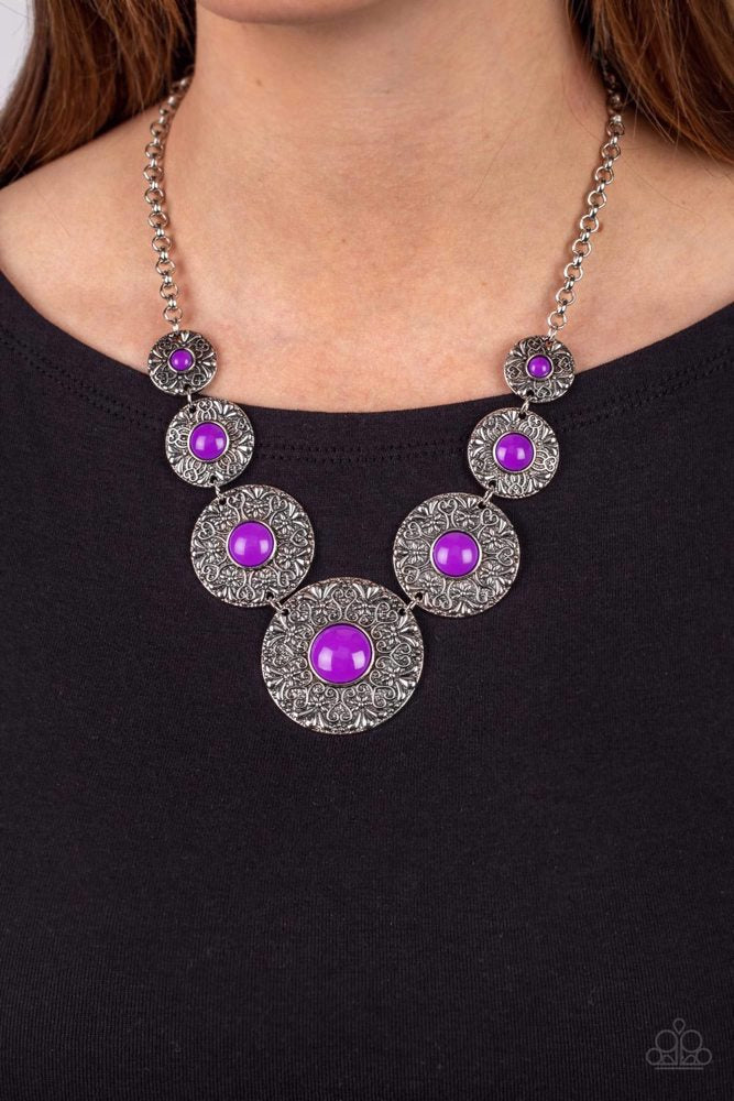 Flower Necklace Purple Beads in Silver - Garden Glade