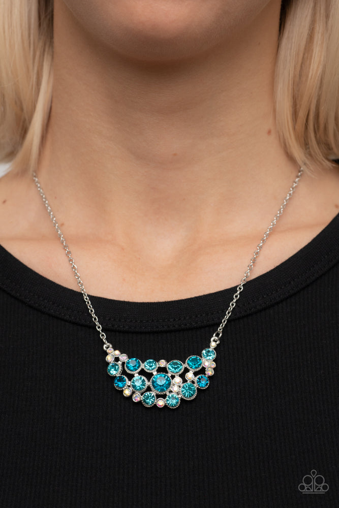 Elegant Necklace with Blue and Iridescent Crystals in Silver - Effervescently Divine