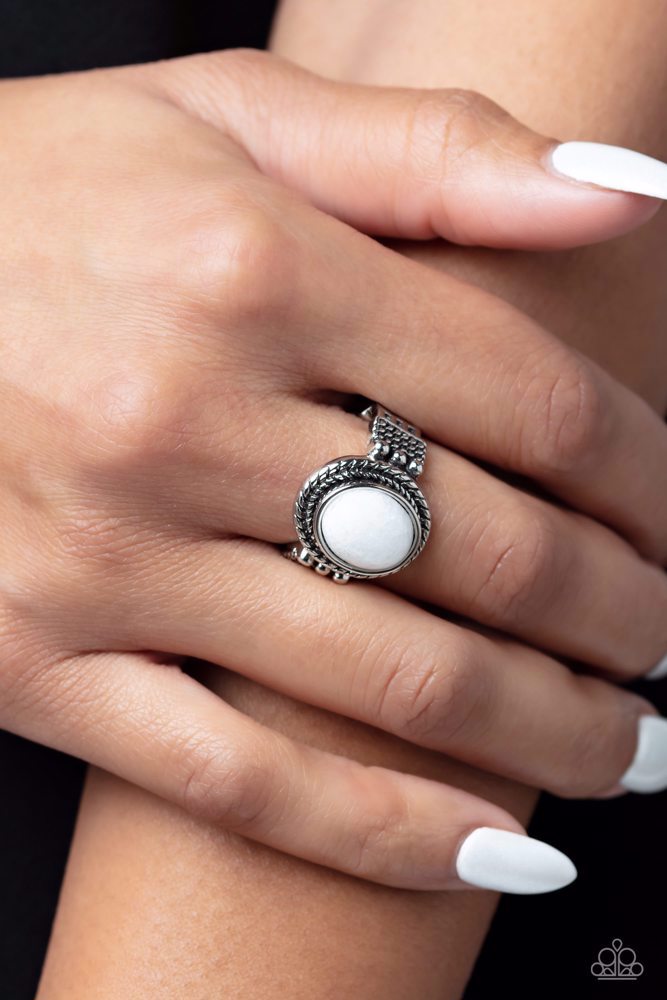 White Stone Stretch Ring Silver Adjustable Ring Band - Ranch Ready