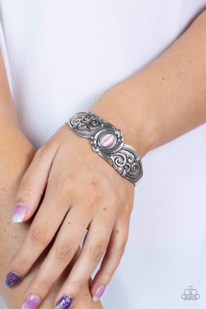 Pink Moonstone Cuff Bracelet - Glowing Enchantment