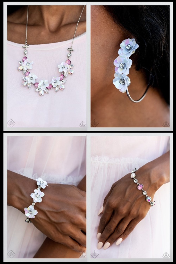 Iridescent Jewelry Set with 3D Flowers with Crystals - Fashion Fix - Ethereal