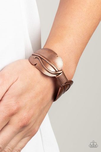 Oversized Copper Bracelet Cuff with Feather Design Western Style - Quill Quencher