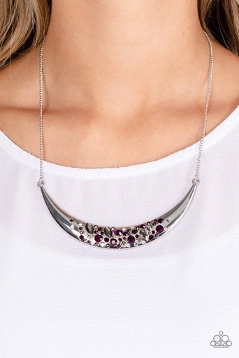 Curved Bar Necklace with Purple Crystals - Bejeweled Baroness