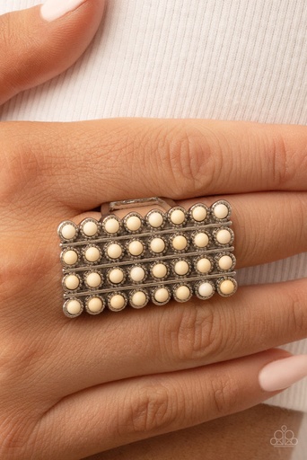 Knuckle White Stone Ring with Adjustable Silver Ring Band - Pack Your SADDLEBAGS