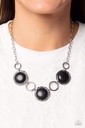Western Necklace with Black Natural Stones in Silver Chain - Saharan Scope