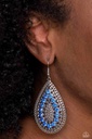 Teardrop Earrings Dangle with Blue Crystals in a Silver Frame - Spirited Socialite
