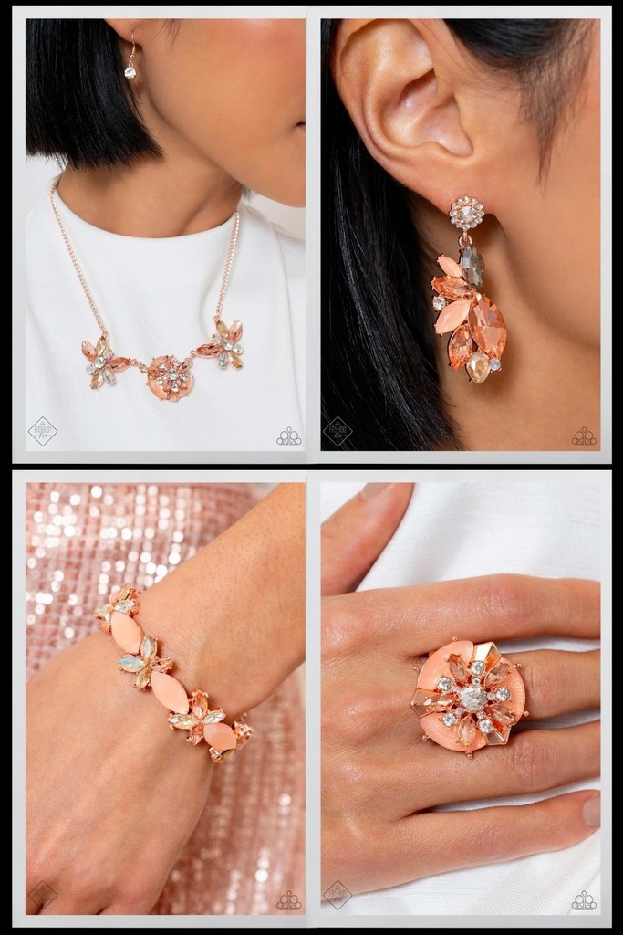 Rose Gold Jewelry Set with Champagne and Multi Colored Gems - Fashion Fix - Soft-Hearted