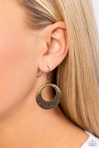 Brass Dangle Earrings with Vine Swirl Design - Secret Vineyards