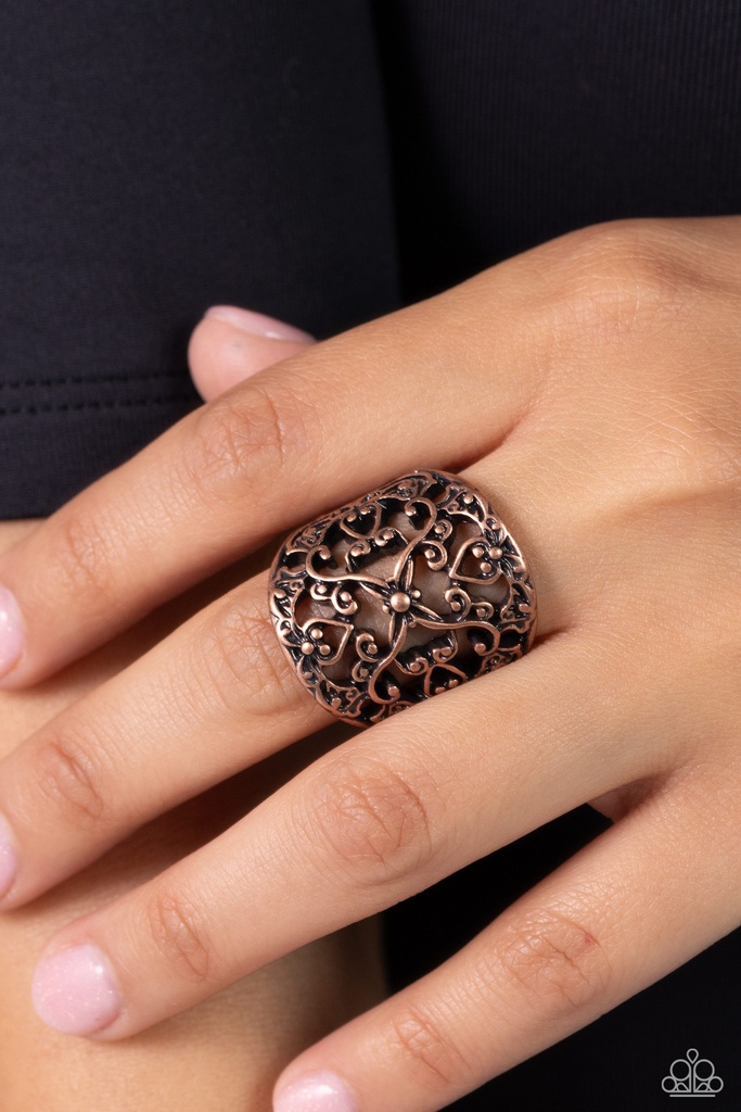 Inspirational Floral Stretch Ring in Copper with Adjustable Ring Band - Transfixed Treasure
