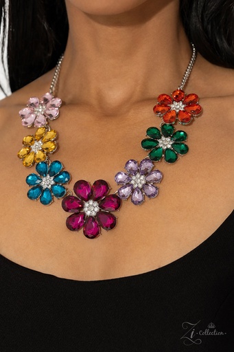 Crystal Flower Statement Necklace with Crystals Multi Color Inspirational Zi Necklace - Outgoing