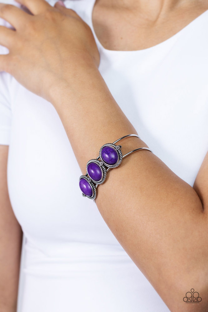 Purple Stone Bracelet Cuff on Silver Frame - Badlands Backdrop