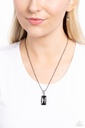 Pendant Necklace with Black Crystal in Dainty Gunmetal Snake Chain - Cosmic Curator