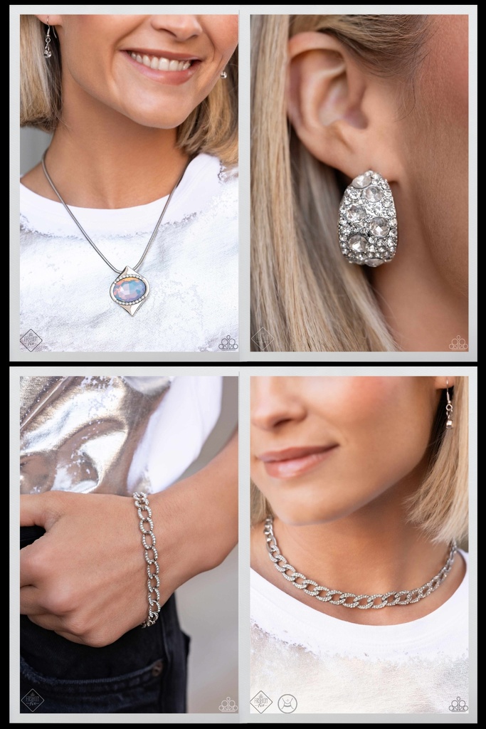 Chain Jewelry Set with White Crystals and Opalescent Gem - Fashion Fix - Fiercely Independent