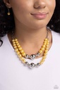 Layered Necklace with Yellow Pearls Lemon Color and Silver Beads and Silver Clasp - Ballroom Balance