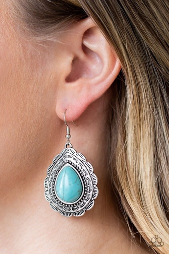 [017] Turquoise Earrings in Teardrop Silver Dangle - Mountain Mover