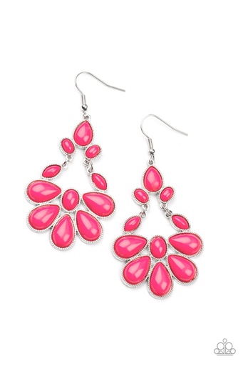[025] Pink Dangle Earrings with Beads - Colorfully Canopy