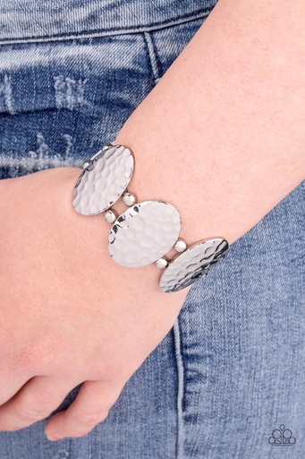 [034] Stretch Bracelet with Hammered Silver Finish - Radial Reflections