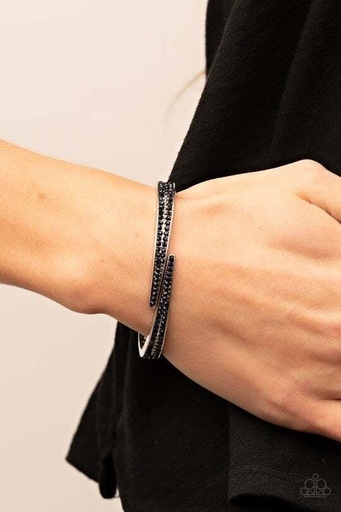 [077] Silver Hinge Bracelet with Black Crystals - Deco Drama