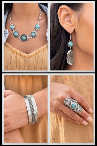 [078] Textured Silver and Turquoise Jewelry Set - Fashion Fix - Rancho