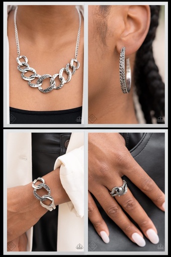 [091] Silver Links and Hematite Jewelry Set - Fashion Fix - Bombshell