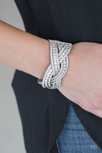[097-L] Braided Wrap Bracelet with Crystals and Gray Suede - Bring On The Bling