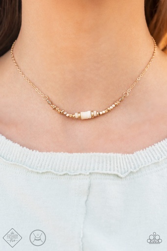 [104] White Stone Choker Necklace with Gold Chain - Retro Rejuvenation