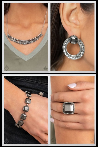 [110] Silver Bar and Hematite Jewelry Set - Fashion Fix - Smoldering