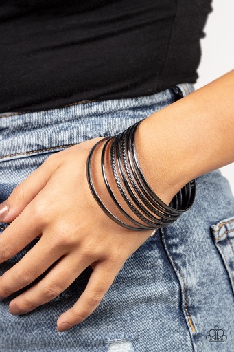 [149] Gunmetal Bangle Bracelet Set - Stackable Shimmer