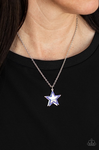 [155] Star Necklace with Pendant with Crystals in Blue and Silver - American Anthem