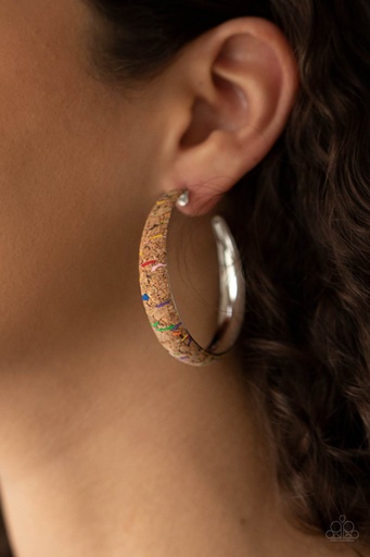 [176] Open Earrings with Silver Hoop Cork Jewelry - A CORK In The Road