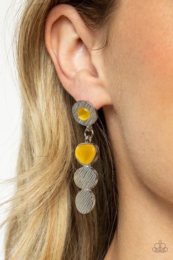 [178] Post Earrings with Yellow Moonstone - Asymmetrical Appeals
