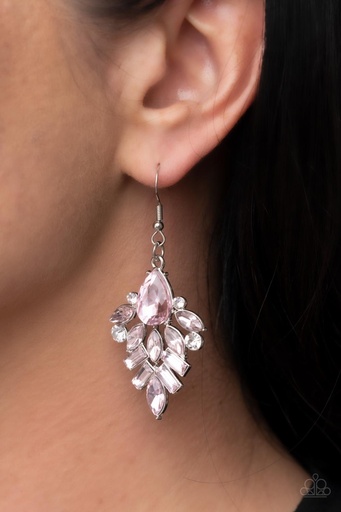 [188] Dangle Earrings with White and Pink Crystals in Silver - Stellar-escent Elegance