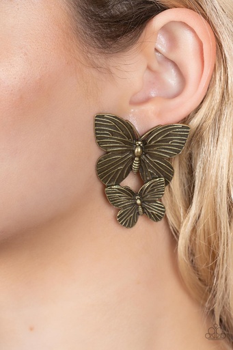 [197] Butterfly Earrings Post in Brass - Blushing Butterflies