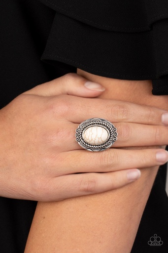 [202] Stretch Ring with White Stone and Adjustable Ring Band in Silver - Tumblin Tumbleweeds