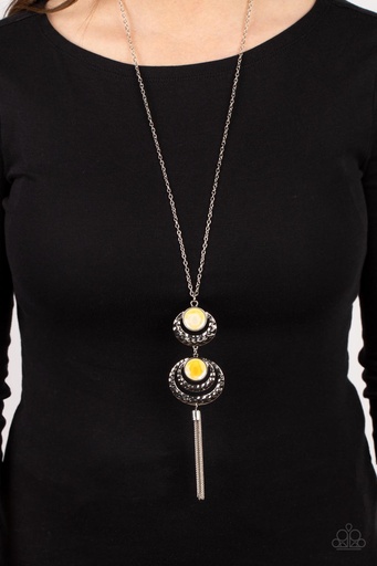 [204] Yellow Necklace with Prismatic UV Finish and Hammered Silver - Limitless Luster