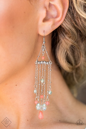 [209] Beaded Earrings with Coral Beads in Silver Dangle - Marina Breeze
