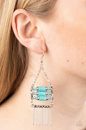 [210] Turquoise Earrings with Stone Beads in Silver Dangle - Tribal Tapestry